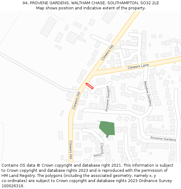 94, PROVENE GARDENS, WALTHAM CHASE, SOUTHAMPTON, SO32 2LE: Location map and indicative extent of plot