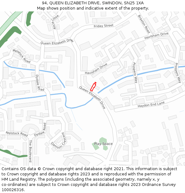 94, QUEEN ELIZABETH DRIVE, SWINDON, SN25 1XA: Location map and indicative extent of plot