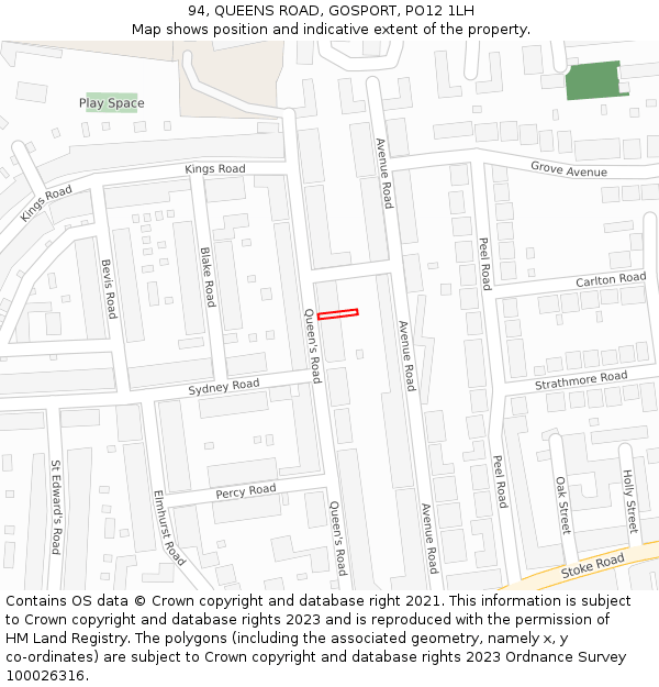 94, QUEENS ROAD, GOSPORT, PO12 1LH: Location map and indicative extent of plot