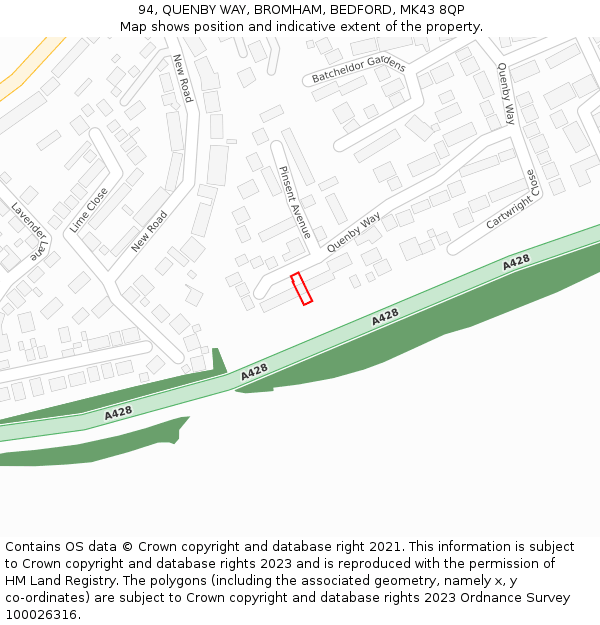 94, QUENBY WAY, BROMHAM, BEDFORD, MK43 8QP: Location map and indicative extent of plot