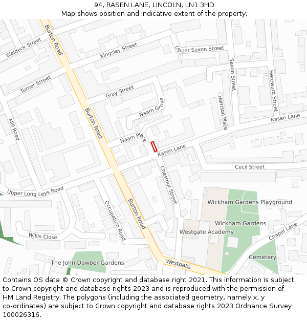 94, RASEN LANE, LINCOLN, LN1 3HD: Location map and indicative extent of plot