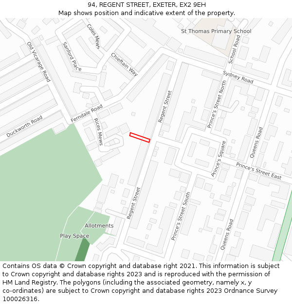 94, REGENT STREET, EXETER, EX2 9EH: Location map and indicative extent of plot