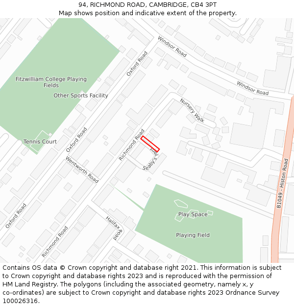 94, RICHMOND ROAD, CAMBRIDGE, CB4 3PT: Location map and indicative extent of plot