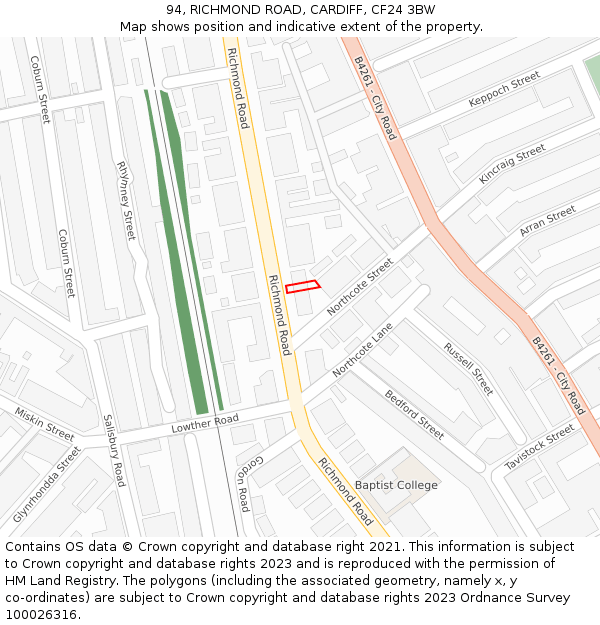 94, RICHMOND ROAD, CARDIFF, CF24 3BW: Location map and indicative extent of plot