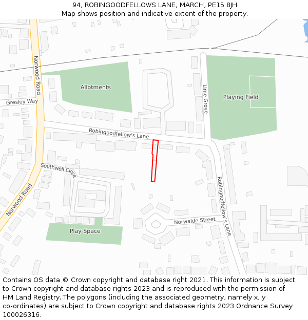 94, ROBINGOODFELLOWS LANE, MARCH, PE15 8JH: Location map and indicative extent of plot