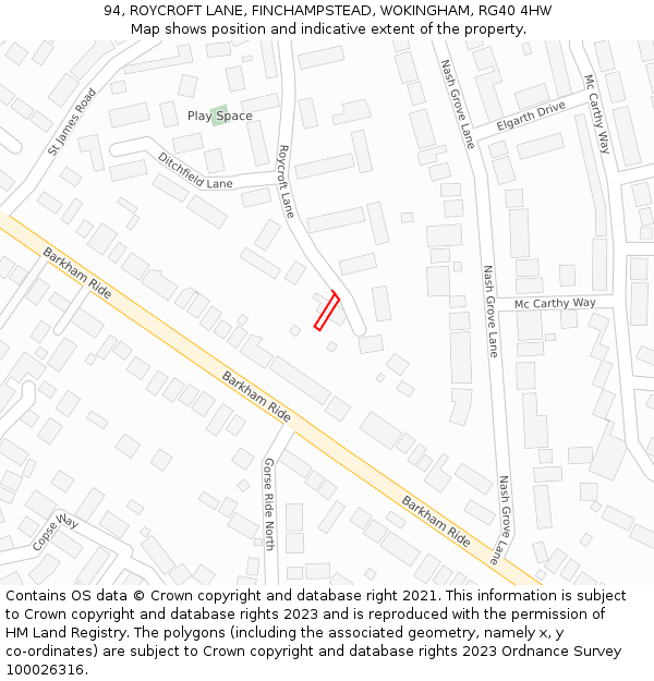 94, ROYCROFT LANE, FINCHAMPSTEAD, WOKINGHAM, RG40 4HW: Location map and indicative extent of plot
