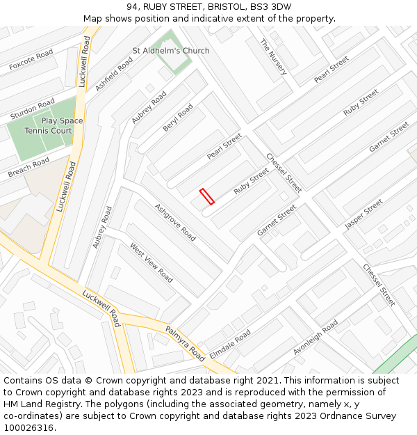 94, RUBY STREET, BRISTOL, BS3 3DW: Location map and indicative extent of plot
