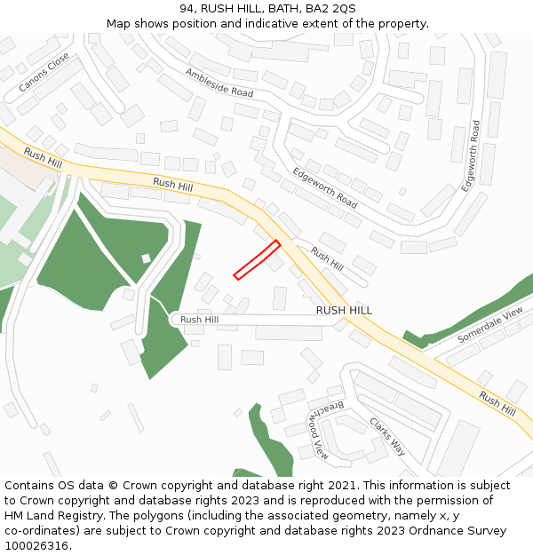 94, RUSH HILL, BATH, BA2 2QS: Location map and indicative extent of plot