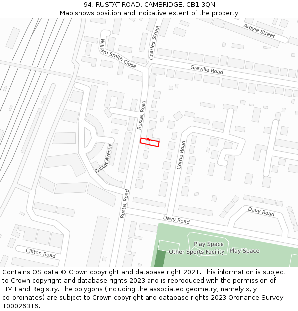 94, RUSTAT ROAD, CAMBRIDGE, CB1 3QN: Location map and indicative extent of plot