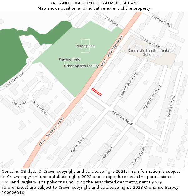 94, SANDRIDGE ROAD, ST ALBANS, AL1 4AP: Location map and indicative extent of plot