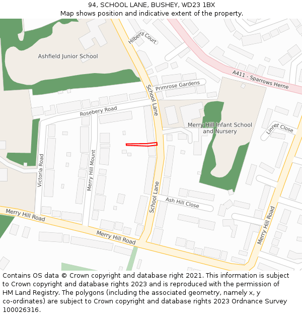 94, SCHOOL LANE, BUSHEY, WD23 1BX: Location map and indicative extent of plot