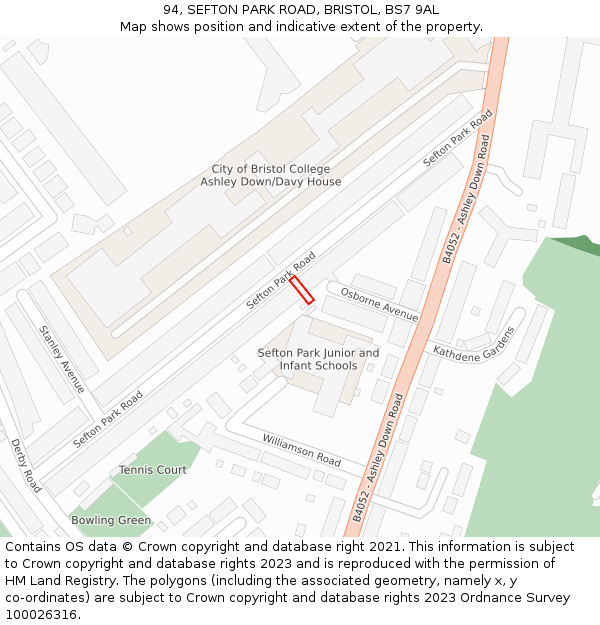 94, SEFTON PARK ROAD, BRISTOL, BS7 9AL: Location map and indicative extent of plot