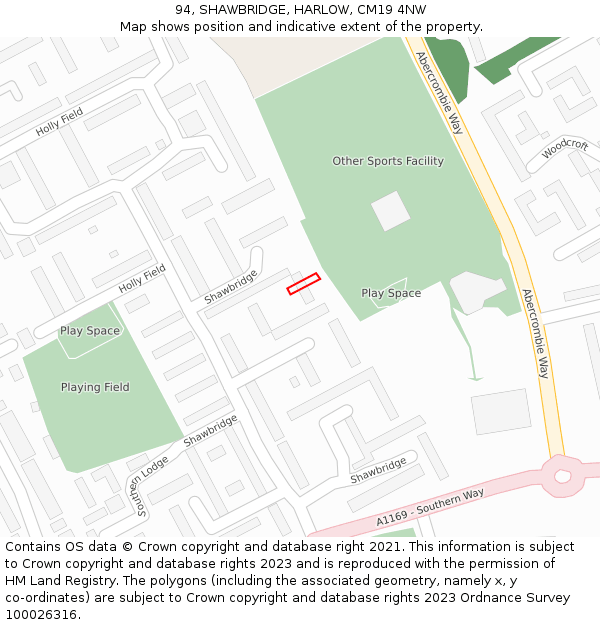 94, SHAWBRIDGE, HARLOW, CM19 4NW: Location map and indicative extent of plot