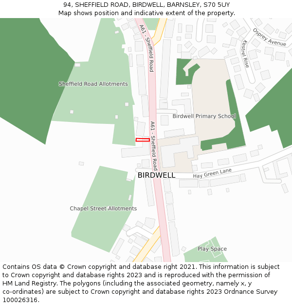 94, SHEFFIELD ROAD, BIRDWELL, BARNSLEY, S70 5UY: Location map and indicative extent of plot