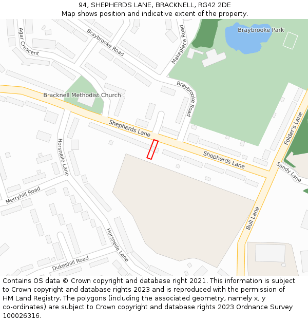 94, SHEPHERDS LANE, BRACKNELL, RG42 2DE: Location map and indicative extent of plot