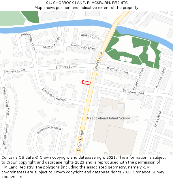 94, SHORROCK LANE, BLACKBURN, BB2 4TS: Location map and indicative extent of plot