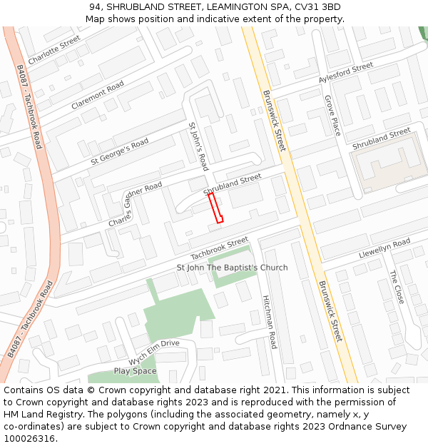 94, SHRUBLAND STREET, LEAMINGTON SPA, CV31 3BD: Location map and indicative extent of plot