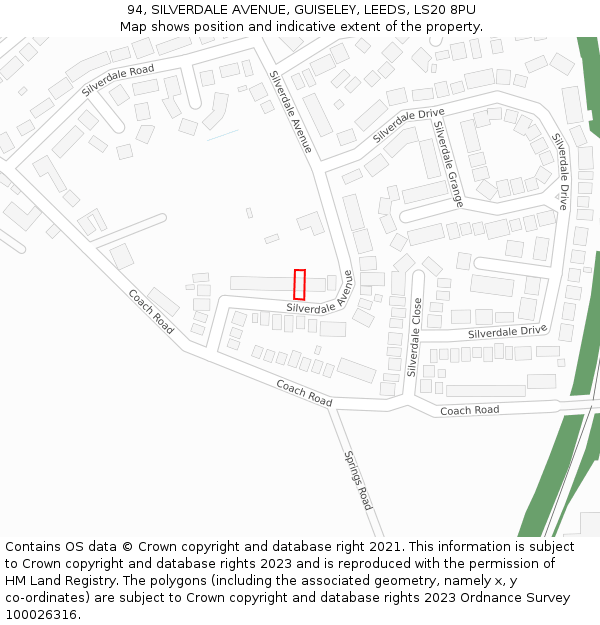 94, SILVERDALE AVENUE, GUISELEY, LEEDS, LS20 8PU: Location map and indicative extent of plot