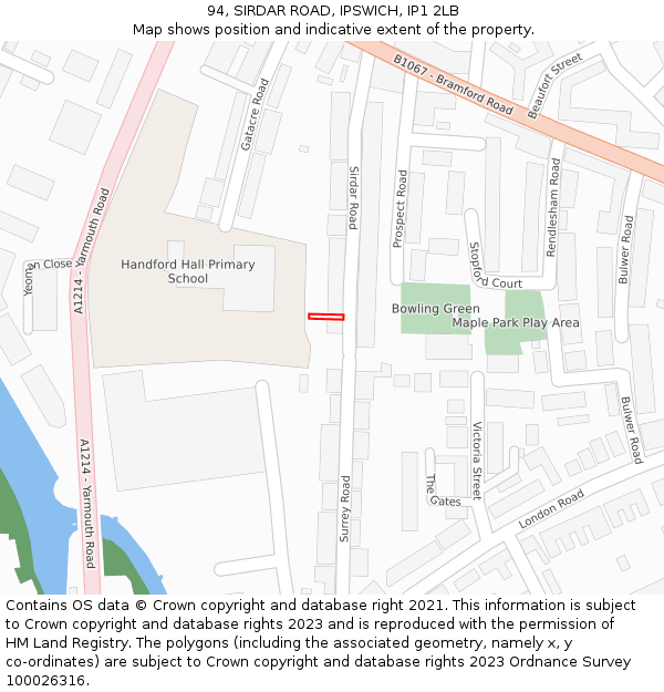 94, SIRDAR ROAD, IPSWICH, IP1 2LB: Location map and indicative extent of plot
