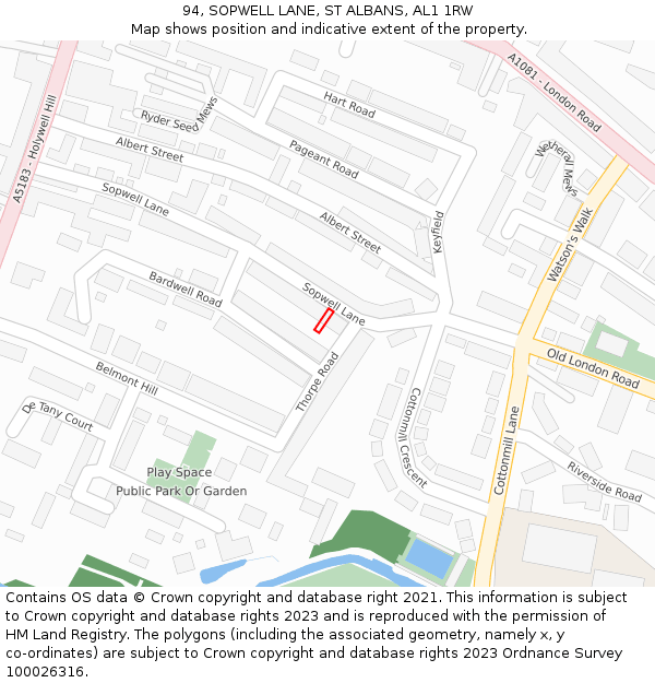 94, SOPWELL LANE, ST ALBANS, AL1 1RW: Location map and indicative extent of plot