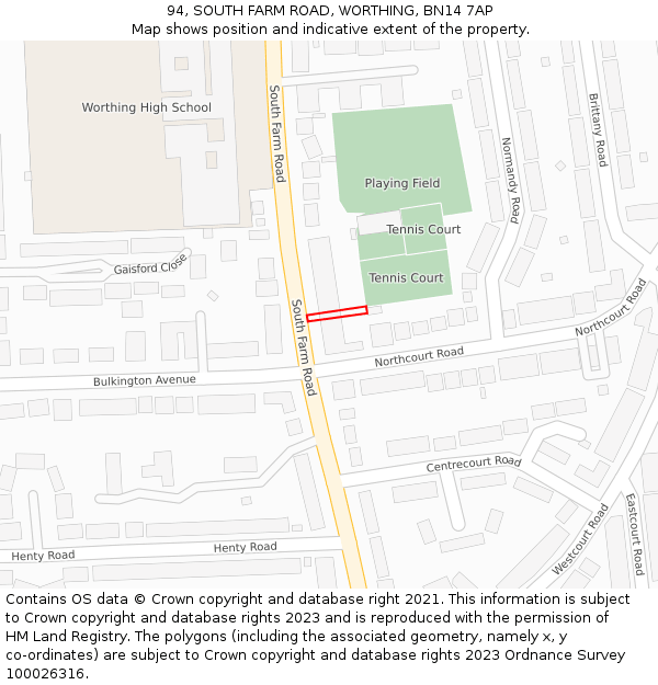 94, SOUTH FARM ROAD, WORTHING, BN14 7AP: Location map and indicative extent of plot