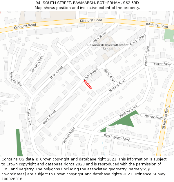 94, SOUTH STREET, RAWMARSH, ROTHERHAM, S62 5RD: Location map and indicative extent of plot
