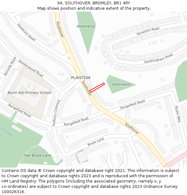 94, SOUTHOVER, BROMLEY, BR1 4RY: Location map and indicative extent of plot
