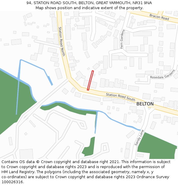 94, STATION ROAD SOUTH, BELTON, GREAT YARMOUTH, NR31 9NA: Location map and indicative extent of plot