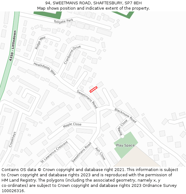 94, SWEETMANS ROAD, SHAFTESBURY, SP7 8EH: Location map and indicative extent of plot