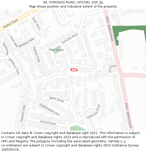 94, SYMONDS ROAD, HITCHIN, SG5 2JL: Location map and indicative extent of plot