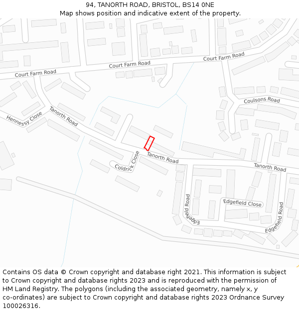 94, TANORTH ROAD, BRISTOL, BS14 0NE: Location map and indicative extent of plot