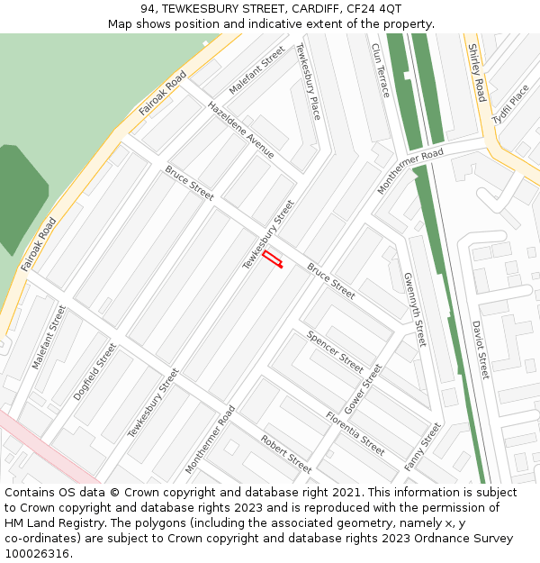 94, TEWKESBURY STREET, CARDIFF, CF24 4QT: Location map and indicative extent of plot