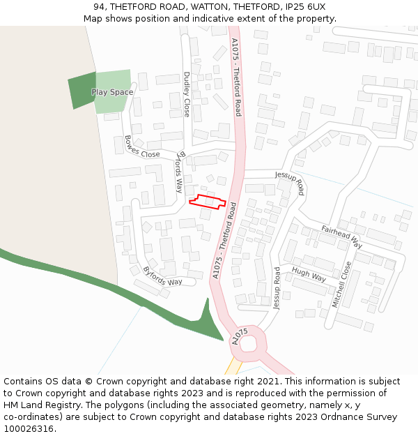 94, THETFORD ROAD, WATTON, THETFORD, IP25 6UX: Location map and indicative extent of plot