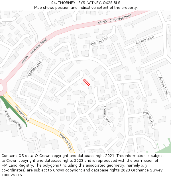 94, THORNEY LEYS, WITNEY, OX28 5LS: Location map and indicative extent of plot