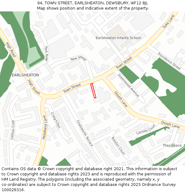 94, TOWN STREET, EARLSHEATON, DEWSBURY, WF12 8JL: Location map and indicative extent of plot