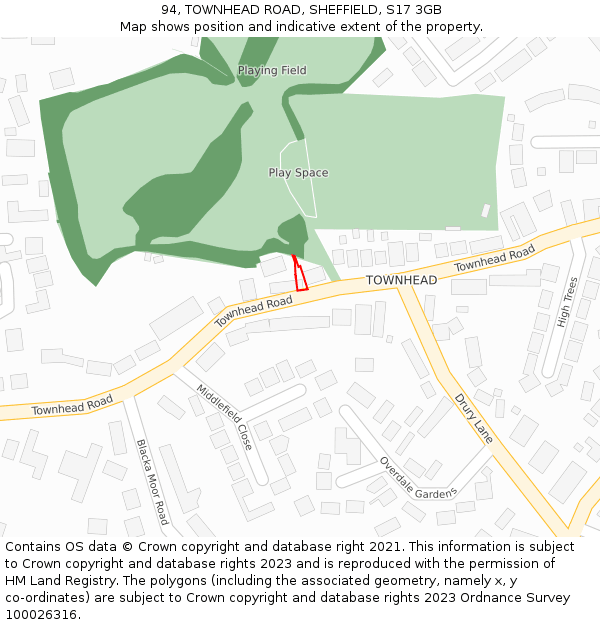 94, TOWNHEAD ROAD, SHEFFIELD, S17 3GB: Location map and indicative extent of plot