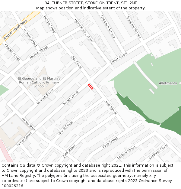 94, TURNER STREET, STOKE-ON-TRENT, ST1 2NF: Location map and indicative extent of plot