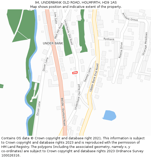 94, UNDERBANK OLD ROAD, HOLMFIRTH, HD9 1AS: Location map and indicative extent of plot