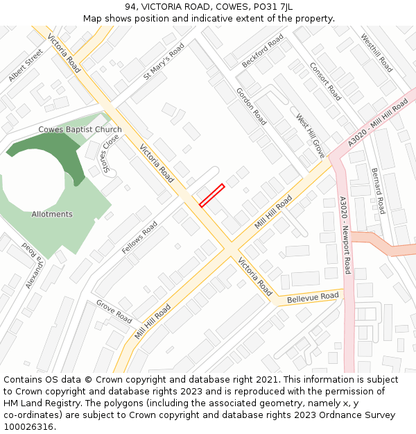94, VICTORIA ROAD, COWES, PO31 7JL: Location map and indicative extent of plot