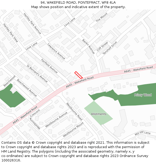 94, WAKEFIELD ROAD, PONTEFRACT, WF8 4LA: Location map and indicative extent of plot
