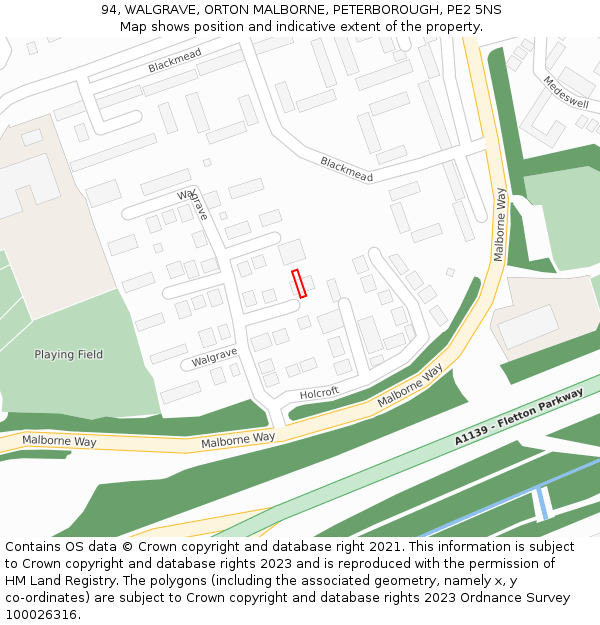 94, WALGRAVE, ORTON MALBORNE, PETERBOROUGH, PE2 5NS: Location map and indicative extent of plot