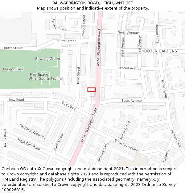 94, WARRINGTON ROAD, LEIGH, WN7 3EB: Location map and indicative extent of plot