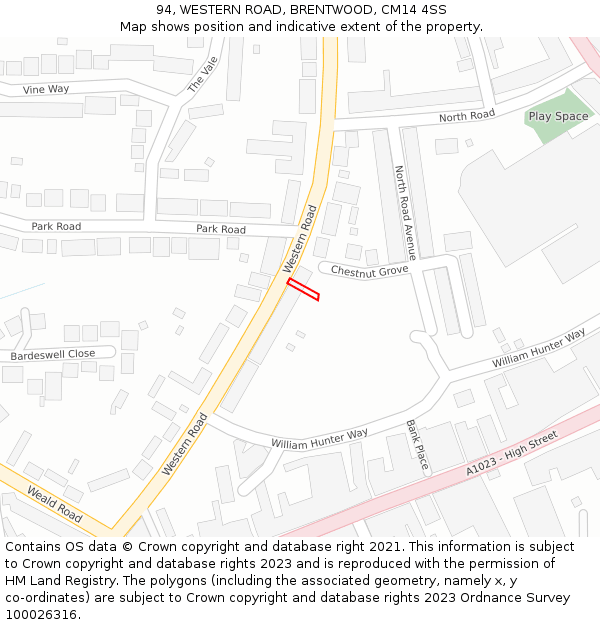 94, WESTERN ROAD, BRENTWOOD, CM14 4SS: Location map and indicative extent of plot