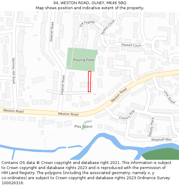 94, WESTON ROAD, OLNEY, MK46 5BQ: Location map and indicative extent of plot