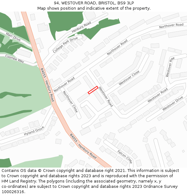 94, WESTOVER ROAD, BRISTOL, BS9 3LP: Location map and indicative extent of plot