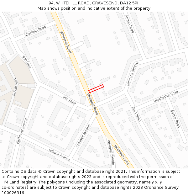 94, WHITEHILL ROAD, GRAVESEND, DA12 5PH: Location map and indicative extent of plot