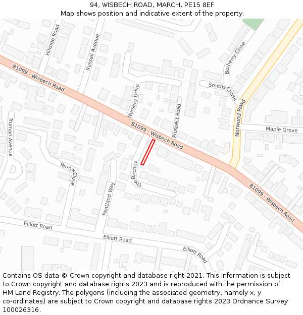 94, WISBECH ROAD, MARCH, PE15 8EF: Location map and indicative extent of plot