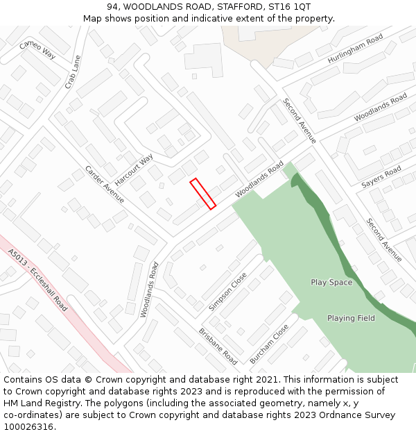 94, WOODLANDS ROAD, STAFFORD, ST16 1QT: Location map and indicative extent of plot