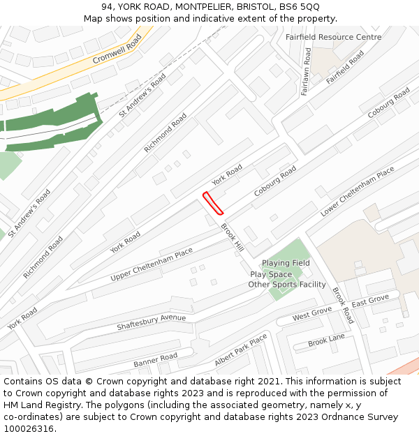 94, YORK ROAD, MONTPELIER, BRISTOL, BS6 5QQ: Location map and indicative extent of plot
