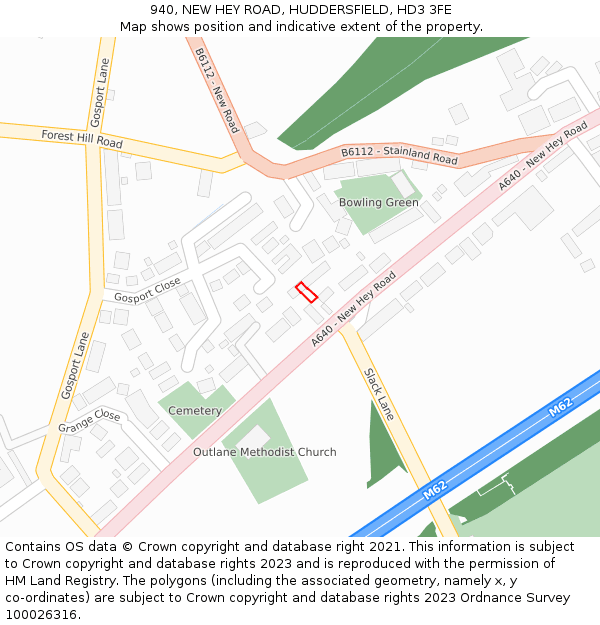 940, NEW HEY ROAD, HUDDERSFIELD, HD3 3FE: Location map and indicative extent of plot